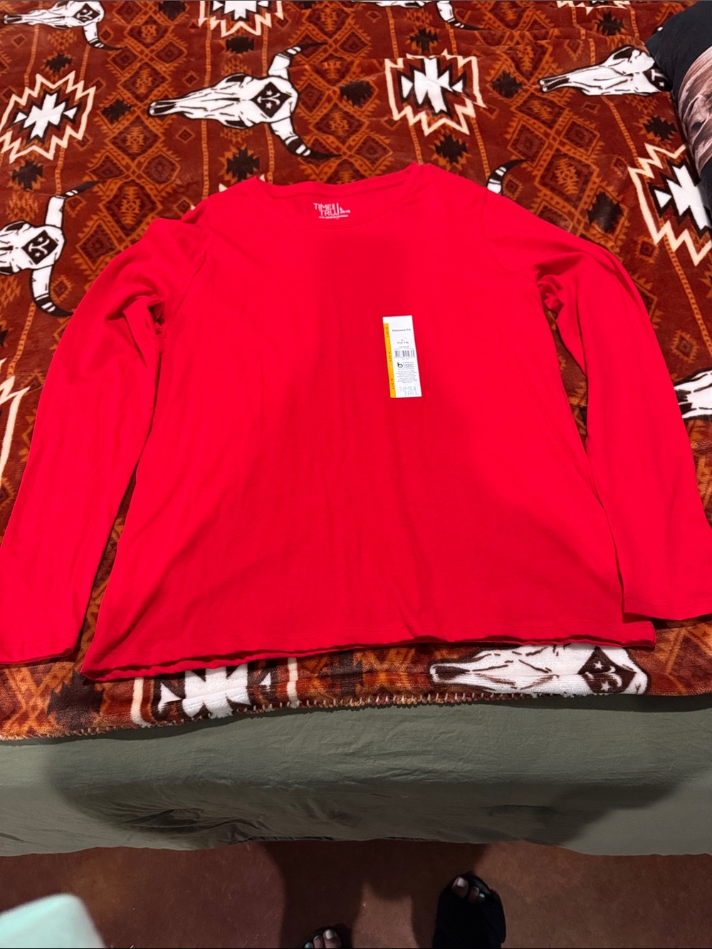 Time and Tru Red Relaxed Fit Long Sleeve Top